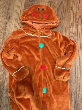 Gingerbread Plush Kids Hooded Onesie - Brown